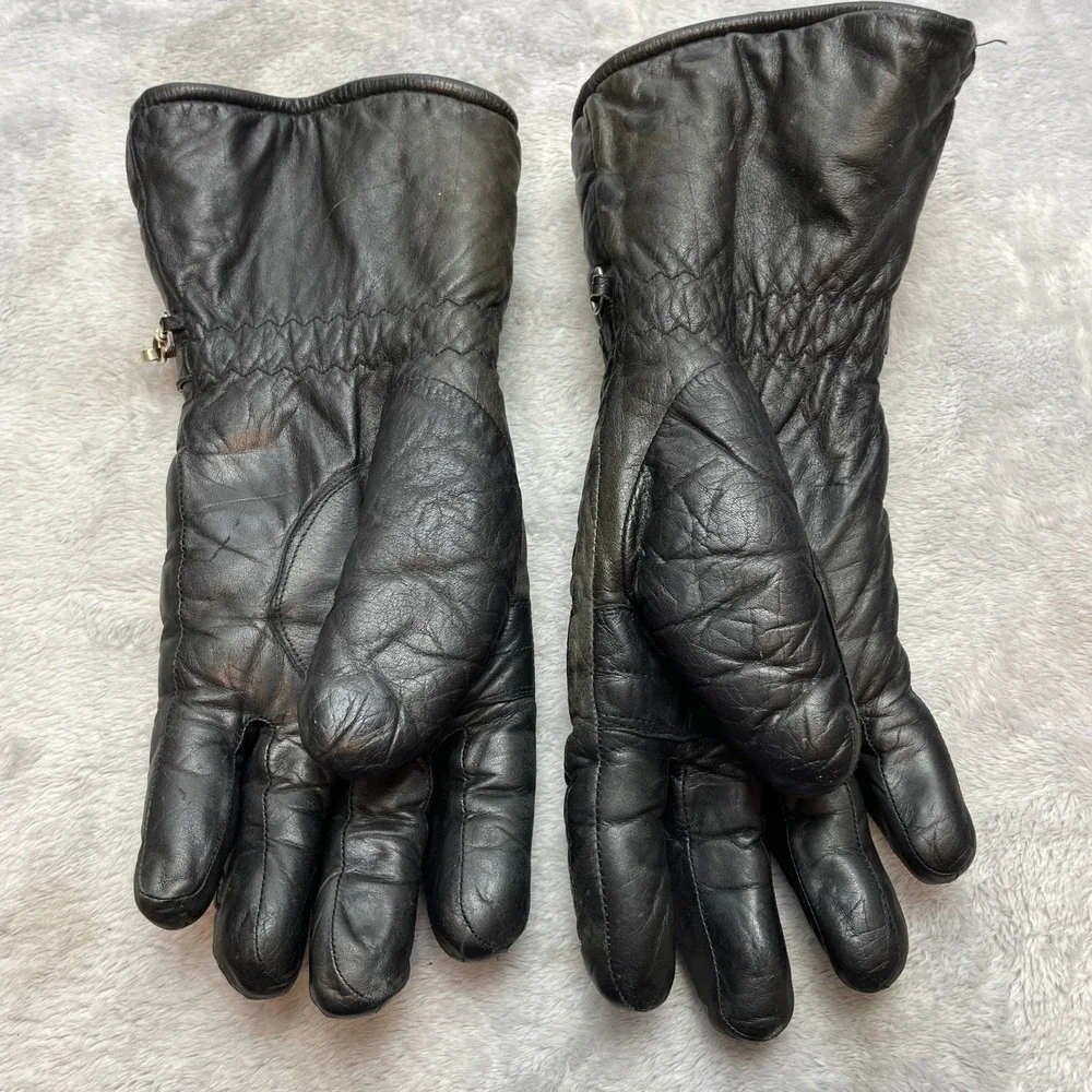 Vtg Olympia Sports Womens Leather Gauntlet Gloves Sz XL Black Cowhide Faux Fur